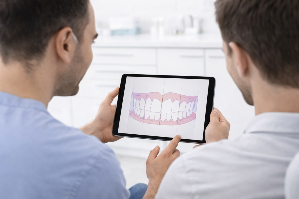 Konsultacija dėl laminačių – gydymo planavimas ir galimų sprendimų aptarimas.